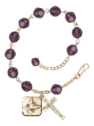 Navy Diamond Rosary Bracelet, 8mm Austrian Crystal - Gold Plate - Amethyst