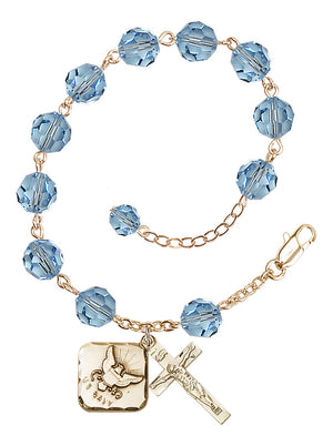 Navy Diamond Rosary Bracelet, 8mm Austrian Crystal - Gold Plate - Aqua
