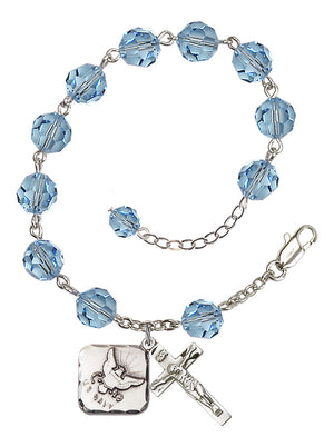 Navy Diamond Rosary Bracelet, 8mm Austrian Crystal - Silver Plate - Aqua