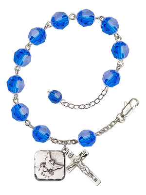 Navy Diamond Rosary Bracelet, 8mm Austrian Crystal - Silver Plate - Capri Blue