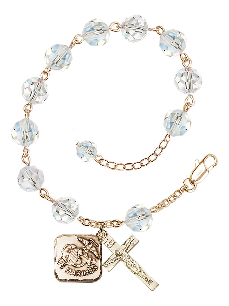 Marines Diamond Rosary Bracelet, 8mm Austrian Crystal - Gold Plate - Crystal