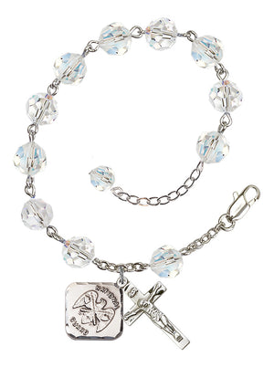 National Guard Diamond Rosary Bracelet, 8mm Austrian Crystal - Silver Plate - Crystal