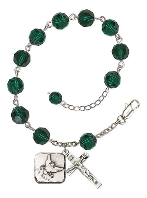 Navy Diamond Rosary Bracelet, 8mm Austrian Crystal - Silver Plate - Emerald