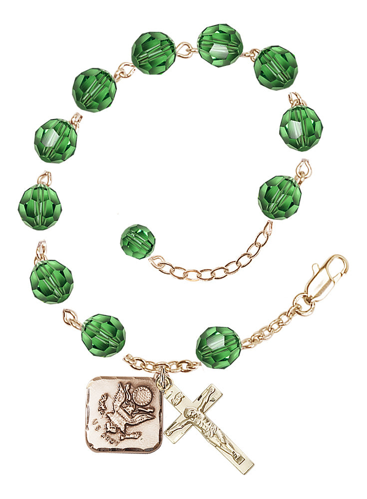 Army Diamond Rosary Bracelet, 8mm Austrian Crystal - Gold Plate - Erinite