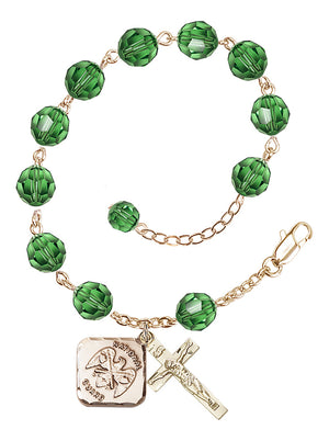 National Guard Diamond Rosary Bracelet, 8mm Austrian Crystal - Gold Plate - Erinite