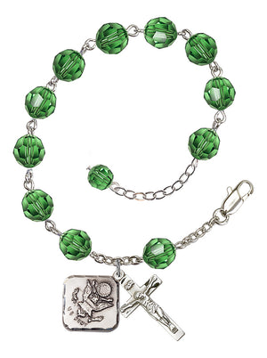 Army Diamond Rosary Bracelet, 8mm Austrian Crystal - Silver Plate - Erinite