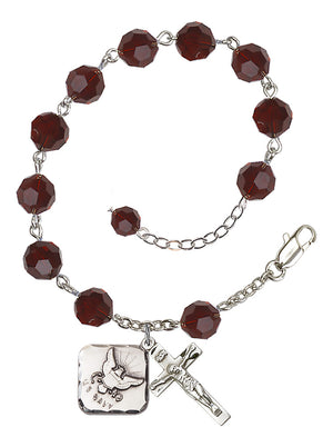 Navy Diamond Rosary Bracelet, 8mm Austrian Crystal - Silver Plate - Garnet