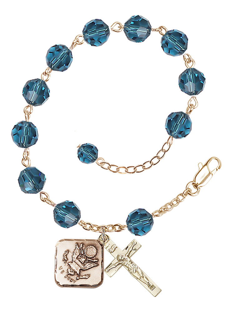Army Diamond Rosary Bracelet, 8mm Austrian Crystal - Gold Plate - Indocolite
