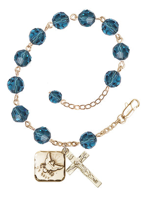 Navy Diamond Rosary Bracelet, 8mm Austrian Crystal - Gold Plate - Indocolite