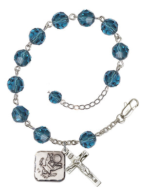 Army Diamond Rosary Bracelet, 8mm Austrian Crystal - Silver Plate - Indocolite