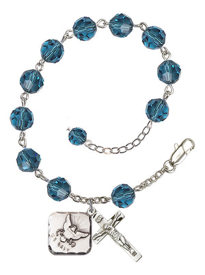 Navy Diamond Rosary Bracelet, 8mm Austrian Crystal - Silver Plate - Indocolite
