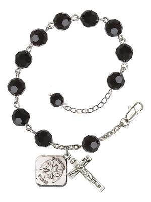 National Guard Diamond Rosary Bracelet, 8mm Austrian Crystal - Silver Plate - Jet