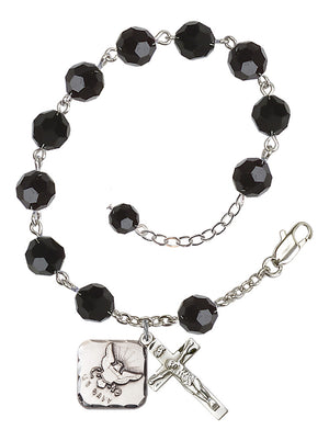Navy Diamond Rosary Bracelet, 8mm Austrian Crystal - Silver Plate - Jet