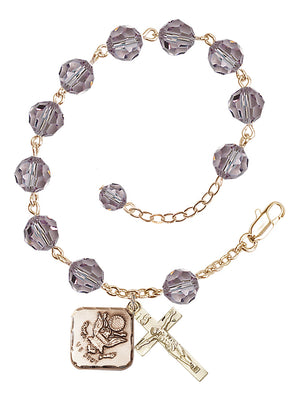 Army Diamond Rosary Bracelet, 8mm Austrian Crystal - Gold Plate - Light Amethyst