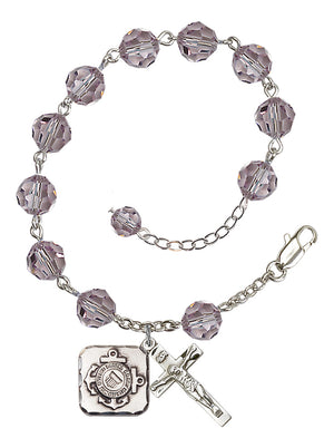 Coast Guard Diamond Rosary Bracelet, 8mm Austrian Crystal - Silver Plate - Light Amethyst