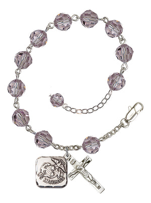 Marines Diamond Rosary Bracelet, 8mm Austrian Crystal - Silver Plate - Light Amethyst