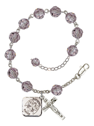 National Guard Diamond Rosary Bracelet, 8mm Austrian Crystal - Silver Plate - Light Amethyst