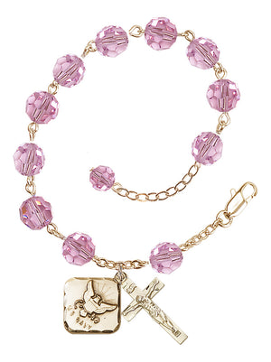 Navy Diamond Rosary Bracelet, 8mm Austrian Crystal - Gold Plate - Light Rose