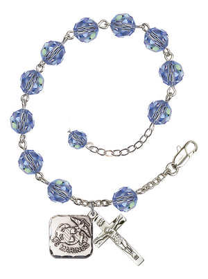 Marines Diamond Rosary Bracelet, 8mm Austrian Crystal - Silver Plate - Light Sapphire