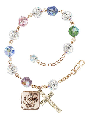 Army Diamond Rosary Bracelet, 8mm Austrian Crystal - Gold Plate - Multi-Color