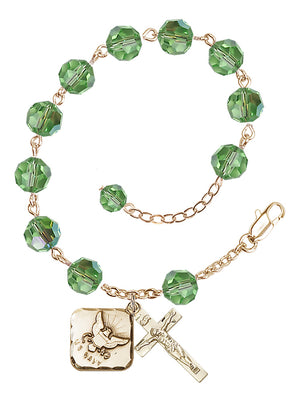 Navy Diamond Rosary Bracelet, 8mm Austrian Crystal - Gold Plate - Peridot