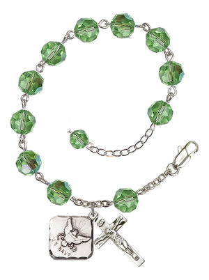 Navy Diamond Rosary Bracelet, 8mm Austrian Crystal - Silver Plate - Peridot