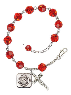 Coast Guard Diamond Rosary Bracelet, 8mm Austrian Crystal - Silver Plate - Ruby