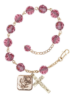Army Diamond Rosary Bracelet, 8mm Austrian Crystal - Gold Plate - Rose