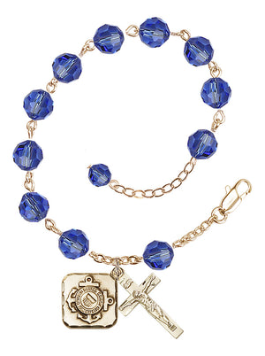 Coast Guard Diamond Rosary Bracelet, 8mm Austrian Crystal - Gold Plate - Sapphire