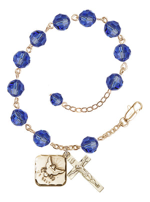 Navy Diamond Rosary Bracelet, 8mm Austrian Crystal - Gold Plate - Sapphire