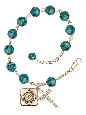 Coast Guard Diamond Rosary Bracelet, 8mm Austrian Crystal - Gold Plate - Zircon