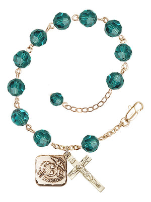 Marines Diamond Rosary Bracelet, 8mm Austrian Crystal - Gold Plate - Zircon