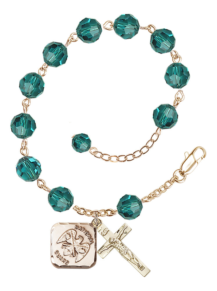 National Guard Diamond Rosary Bracelet, 8mm Austrian Crystal - Gold Plate - Zircon