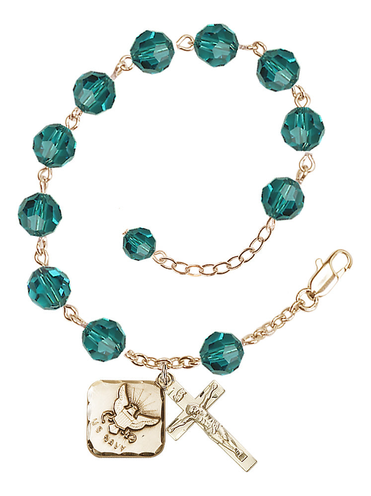 Navy Diamond Rosary Bracelet, 8mm Austrian Crystal - Gold Plate - Zircon