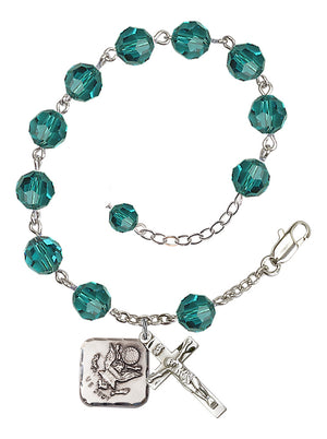 Army Diamond Rosary Bracelet, 8mm Austrian Crystal - Silver Plate - Zircon