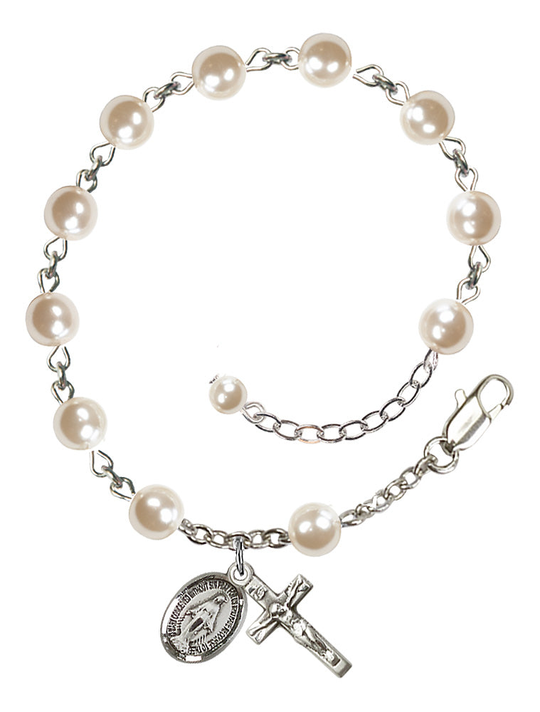 6mm Cream Pearl Miraculous Rosary Bracelet - Sterling Silver