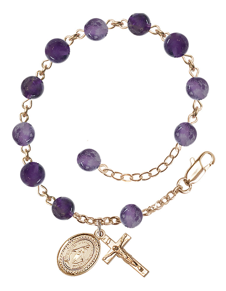 Miraculous Medal Semi-Precious Stone Rosary Bracelet - Gold Plate - Amethyst
