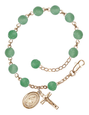 Miraculous Medal Semi-Precious Stone Rosary Bracelet - Gold Plate - Aventurine