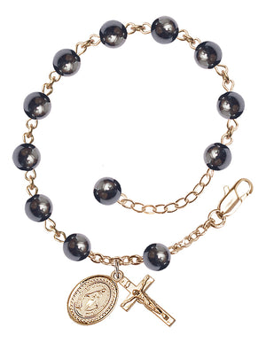 Miraculous Medal Semi-Precious Stone Rosary Bracelet - Gold Plate - Hematite