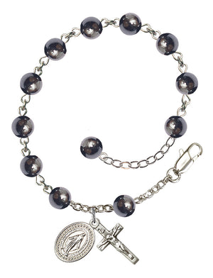 Miraculous Medal Semi-Precious Stone Rosary Bracelet - Silver Plate - Hematite