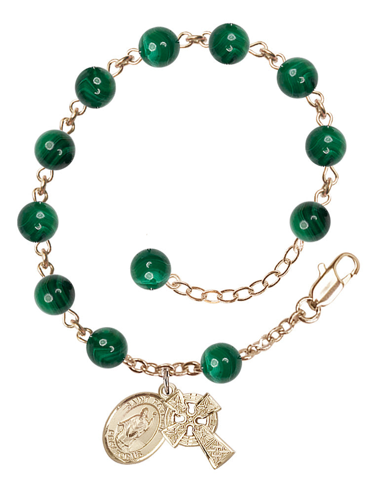 Saint Patrick Malachite Rosary Bracelet - Gold Plate