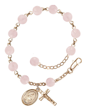 Miraculous Medal Semi-Precious Stone Rosary Bracelet - Gold Plate - Pink Quartz
