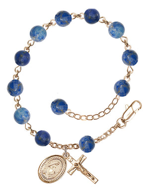 Miraculous Medal Semi-Precious Stone Rosary Bracelet - Gold Plate - Sodalite