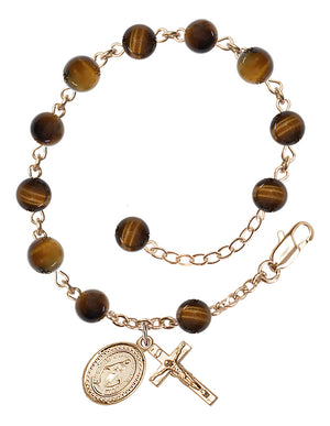 Miraculous Medal Semi-Precious Stone Rosary Bracelet - Gold Plate - Tiger Eye