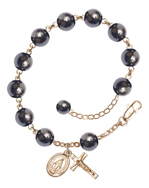 8mm Onyx and Hematite Miraculous Rosary Bracelet - 14K Gold - Hematite