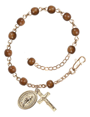 4mm Wood Bead Miraculous Rosary Bracelet RB0940 - 14K Gold Filled