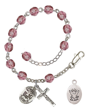 Saint Michael Navy Rosary Bracelet, 6mm Fire Polished - Silver Plate - Amethyst