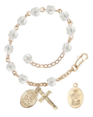 Saint Michael Navy Rosary Bracelet, 6mm Fire Polished - Gold Plate - Crystal