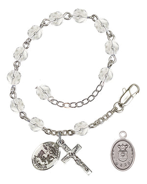 Saint Michael Air Force Rosary Bracelet, 6mm Fire Polished - Silver Plate - Crystal