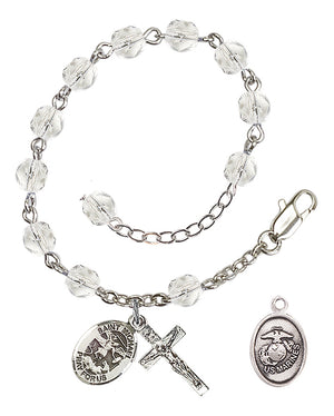 Saint Michael Marines Rosary Bracelet, 6mm Fire Polished - Silver Plate - Crystal
